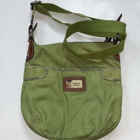 RARE FOSSIL VINTAGE ORIGINAL CANVASS AND LEATHER CROSSBODY WOMEN’S BAG - Picture 1 of 16